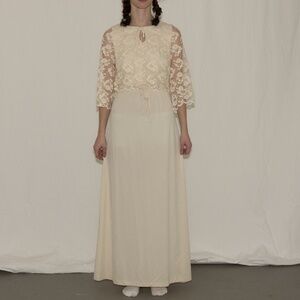 Vintage 80s cream maxi dress lace top size small/medium jerrie lurie